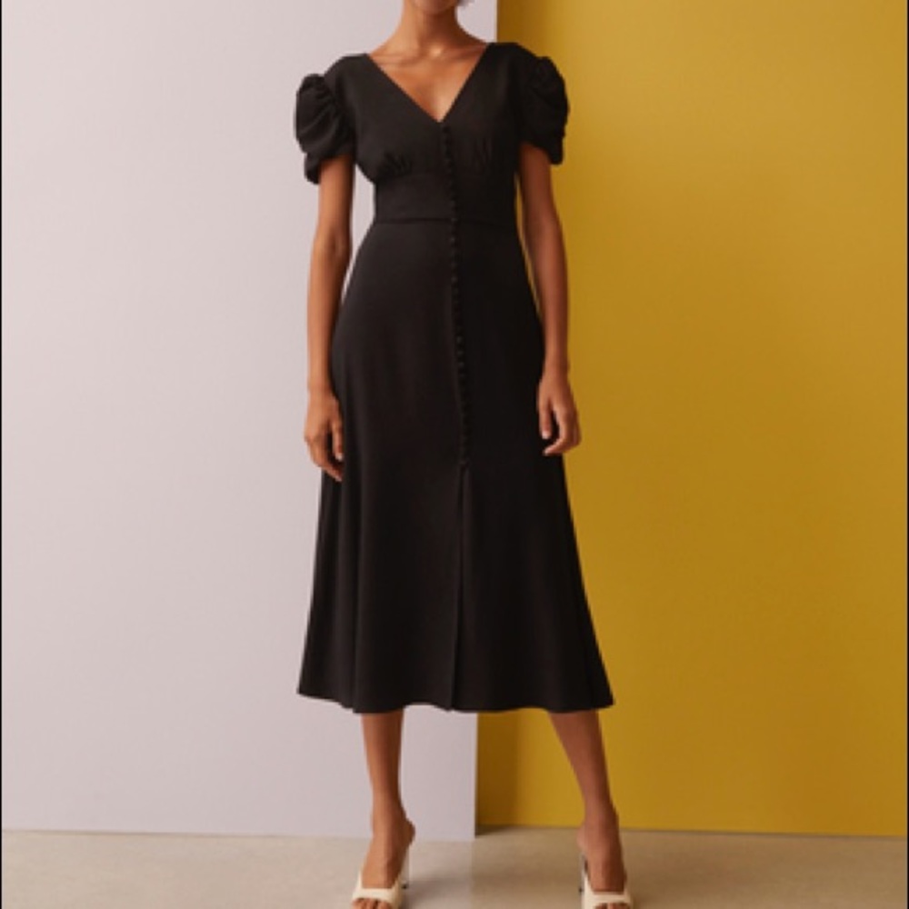 NWT Saloni Margot Puff Sleeve Midi A-Line Dress
